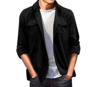 KonJim Hemd aus Wildlederimitat für Herren, lässig, leicht, langärmelig, Knopfleiste, Arbeitshemd, Jacken mit Pattentasche, Overshirts, Schwarz , L