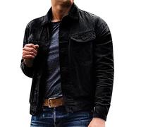 KonJim Herren-Jeansjacke, lässig, Knopfleiste, langärmelig, Jeans, Trucker-Jacken, leicht, Windbreaker, Herbst, Winter, schmale Passform, Denim-Jacke, klassischer Trucker-Jeansmantel, Schwarz , M