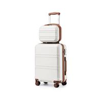 KONO 2er Kofferset ABS Hartschalen Hardcase Trolley TSA-Schloß 55cm Reisekoffer Boardcase + Handgepäck Kosmetikkoffer (55cm Handgepäck+Kosmetikkoffer, Creme Weiß)
