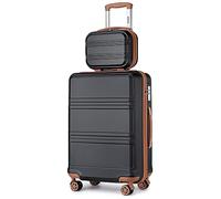 KONO 2er Kofferset ABS Hartschalen Hardcase Trolley TSA-Schloß 55cm Reisekoffer Boardcase + Handgepäck Kosmetikkoffer (55cm Handgepäck+Kosmetikkoffer, Schwarz/Braun)
