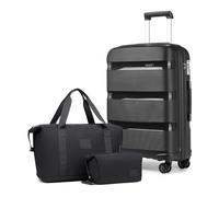 KONO 3-teiliges Hartschalen-Reisegepäck-Set, Schwarz, 28 Inch, mit erweiterbarer Reisetasche und Kulturbeutel
