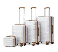 KONO 4-teiliges Gepäck-Set Hartschalenkoffer Reisekoffer Zwillingsrollen ABS Koffer Trolleys mit TSA Schloss 4 Rollen Kofferset mit Beautycase-M-L-XL-Set (Weiß)