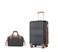 KONO 55cm Handgepäck-Koffer Trolley Set 2 Teilig Gepäcksets, Kleiner Koffer mit Rollen Handgepäck Set mit Ryanair Reisetasche 40x20x25cm, Schwarz/Braun