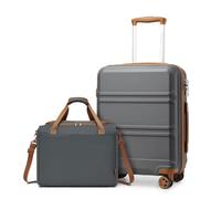 KONO 55cm Handgepäck-Koffer Trolley Set 2 Teilig Gepäcksets, Kleiner Koffer mit Rollen Handgepäck Set mit Ryanair Reisetasche 40x30x20cm, Grau/Braun