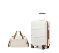 KONO 55cm Handgepäck-Koffer Trolley Set 2 Teilig Gepäcksets, Kleiner Koffer mit Rollen Handgepäck Set mit Ryanair Reisetasche 40x20x25cm, Cremeweiß