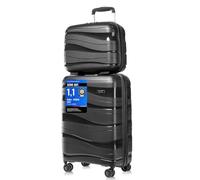 KONO Gepäckset 2-teilig Handgepäck Koffer Trolley 55cm + Kosmetikkoffer aus Polypropylen Hartschale, Koffer mit 4 Rollen und TSA Schloss (Schwarz)