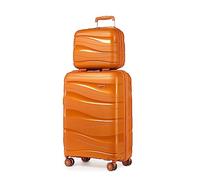 KONO Gepäckset 2-teilig Handgepäck Koffer Trolley 56cm + Kosmetikkoffer aus Polypropylen Hartschale, Koffer mit 4 Rollen und TSA Schloss (Orange)
