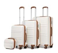 KONO Gepäcksets 4 Teilig Kofferset mit Beautycase ABS Koffer Trolleys Hartschalenkoffer Reisekoffer mit 4 Rollen und TSA Schloss, Kofferset-XL-L-M-Kosmetikkoffer (Creme Weiß)