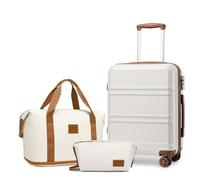 KONO Gepäcksets Handgepäck Set 3 Teilig Kofferset, 55cm Handgepäck Reisekoffer mit handgepäck Reisetasche mit Kulturbeutel (Creme Weiß)
