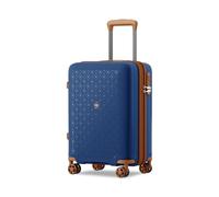 KONO Handgepäck Koffer mit Getränkehalter Hartschale Leicht Polypropylen Erweiterbar Rollkoffer Reisekoffer mit 4 Rollen und TSA Schloss, Dunkelblau/Braun