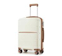 KONO Handgepäck Koffer Trolley 56cm Kleiner Koffer 4 Rollen Leicht Polypropylen Hartschalenkoffer mit TSA Schloss, 56x40x20cm, 41L, Creme/Braun