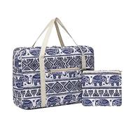 Kono Handgepäck Tasche für Flugzeug Reisetasche Faltbare 45 * 32 * 14 Klein Handgepäck Koffer Wasserabweisend Sporttasche Krankenhaustasche Weekendertasche(Blau-Weiß Elefant)