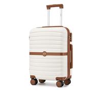 KONO Koffer Reisekoffer Trolley Handgepäck Koffer 55x40x20cm von ABS+PC Hartschalenkoffer mit Zwillingsrollen und Zahlenschloss(Creme/Braun, 55cm)