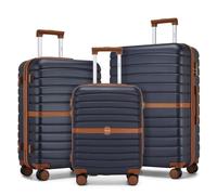 KONO Koffer Reisekoffer Trolley Kofferset 3 Teilig von ABS+PC Hartschalenkoffer mit Zwillingsrollen und Zahlenschloss(Dunkelblau/Braun, Kofferset)