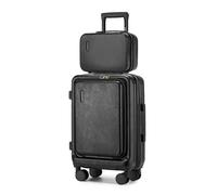 KONO Koffer Set 2 teilig einbeziehen Hartschale Beautycase und Handgepäck Koffer mit Frontfach und Laptopfach leicht aus ABS PC mit Rollen für Business und Reisen(Kofferset 2tlg,Schwarz)