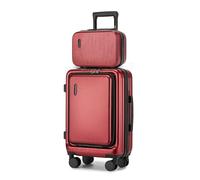 KONO Koffer Set 2 teilig einbeziehen Hartschale Beautycase und Handgepäck Koffer mit Frontfach und Laptopfach leicht aus ABS PC mit Rollen für Business und Reisen(Kofferset 2tlg,Rot)