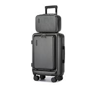KONO Koffer Set 2 teilig einbeziehen Hartschale Beautycase und Handgepäck Koffer mit Frontfach und Laptopfach leicht aus ABS PC mit Rollen für Business und Reisen(Kofferset 2tlg,Grau)