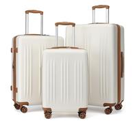 KONO Koffer Set 3 Stück Hartschalenkoffer Erweiterbar Leicht Klein Handgepäck 55cm Trolleys Mittelgroß 65cm Koffer Groß 75cm Reisekoffer mit 4 Rollen und TSA-Schloss, Beige Weiß/Braun