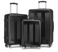 KONO Koffer Set 3 Stück Hartschalenkoffer Erweiterbar Leicht Klein Handgepäck 55cm Trolleys Mittelgroß 65cm Koffer Groß 75cm Reisekoffer mit 4 Rollen und TSA-Schloss, Schwarz