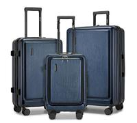 KONO Koffer Set 3 Stück M-L-XL Trolley Handgepäck mit Laptopfach Leichtes aus ABS PC Hartschalenkoffer mit Rollen und TSA Schloss für Business Reisen Familie Urlaub(Kofferset 3tlg,Dunkelblau)