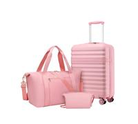 KONO Koffer Set 3-teilig, Hartschalen Koffer Handgepäck mit 4 Rollen und TSA Schloss, leichte ABS+PC Reisekoffer Enthält Reisetasche und Kulturbeutel, ideal für Flugreisen, Geschäftsreise, Rosa