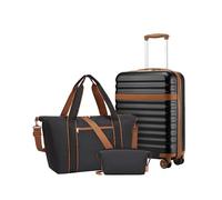 KONO Koffer Set 3-teilig, Hartschalen Koffer Handgepäck mit 4 Rollen und TSA Schloss, leichte ABS+PC Reisekoffer inkl Reisetasche und Kulturbeutel, ideal für Flugreisen, Geschäftsreise, Schwarz/Braun