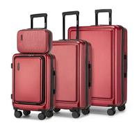 KONO Koffer Set 4 Teilig Hartschalenkoffer mit TSA Schloss Frontfach Laptopfach Koffer handgepäck mit Rollen Leichtes aus ABS PC Reisekoffer Set für Urlaub Familie Business(Kofferset 4tlg,Rot)