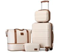 KONO Koffer Set Gepäcksets 4 Teilig Hartschale, Koffer Handgepäck 55cm mit 4 Rollen und TSA-Schloss Der Reisekoffer Set Enthält 1 Kosmetikkoffe und 1 Reisetasche und 1 Kulturbeutel (Weiß/Braun)