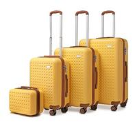 KONO Koffer Trolley Groß Hartschalenkoffer Reisekofferset Koffer Kofferset Gepäck Rollkoffer Schloss 4 Rollen ABS Hartschale 4tlg. Kosmetikkoffer-S-M-L Gelb