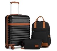 KONO Koffer Trolley Handgepäck Koffer Reisekoffer von ABS+PC Hartschalenkoffer mit 4 Rollen TSA Schloss Koffer Set Enthält 1 Reiserucksack und 1 Kulturbeutel(Schwarz/Braun,Kofferset 3 Teilig)