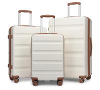 KONO Koffer Trolley Kofferset 3 Teilig Erweiterbarer Leichte Hartschalenkoffer aus ABS+PC Reisekoffer mit TSA-Schloss und 4 Spinnrollen M-L-XL, Cremeweiß