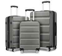 KONO Koffer Trolley Kofferset 3 Teilig Erweiterbarer Leichte Hartschalenkoffer aus ABS+PC Reisekoffer mit TSA-Schloss und 4 Spinnrollen M-L-XL, Grau