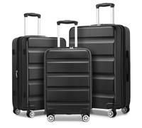 KONO Koffer Trolley Kofferset 3 Teilig Erweiterbarer Leichte Hartschalenkoffer aus ABS+PC Reisekoffer mit TSA-Schloss und 4 Spinnrollen M-L-XL, Schwarz