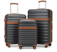 KONO Koffer Trolley Kofferset 3 Teilig Reisekoffer von ABS+PC Hartschalenkoffer mit 4 Rollen TSA Schloss (Grau/Braun,Set)