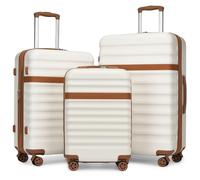 KONO Koffer Trolley Kofferset 3 Teilig Reisekoffer von ABS+PC Hartschalenkoffer mit 4 Rollen TSA Schloss (Creme/Braun,Set)