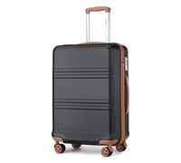 KONO Koffer Trolley Reisekoffer aus ABS+PC - Leichter Hartschalenkoffer mit 4 Zwillingsrollen und Zahlenschloss, Stabiler Rollkoffer für easyJet, Bordgepäck für Flugreisen (Schwarz/Braun,45x36x20)