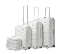 KONO Koffer Trolley Reisekoffer Set Leicht Hartschalenkoffer mit TSA Schloss Zwillingsrollen Rollkoffer 4 Rollen (Weiß S-M-L-XL-Set)