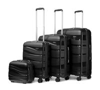 KONO Koffer Trolley Reisekoffer Set Leicht Hartschalenkoffer mit TSA Schloss Zwillingsrollen Rollkoffer 4 Rollen (Schwarz S-M-L-XL-Set)