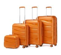 KONO Koffer Trolley Reisekoffer Set Leicht Hartschalenkoffer mit TSA Schloss Zwillingsrollen Rollkoffer 4 Rollen (Orange S-M-L-XL-Set)
