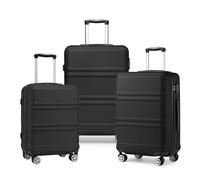 KONO Kofferset 3 Teilig Hartschale Leicht ABS+PC Koffer Handgepäck/Mittelgroß/Groß Reisekofferset mit TSA Schloss und 4 Rollen, Schwarz