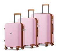 KONO Kofferset 3 Teilig Hartschalenkoffer mit Getränkehalter Leicht Polypropylen Erweiterbar Gepäck Sets M-L-XL Reisekofferset mit 4 Rollen und TSA Schloss, Rosa/Braun