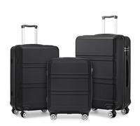 KONO Kofferset 3 Teilig Hartschalenkoffer von ABS Trolley Handgepäck Koffer Gepäck-Sets M-L-XL Reisekoffer mit Rollen und TSA Schloss, Schwarz
