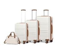 KONO Kofferset 4 Teilig Hartschalekoffer mit TSA Schloss Gepäcksets Handkoffer Mittelgroß Groß Trolleys mit 40x20x25cm Ryanair Reisetasche (55cm/65cm/74cm Koffer Trolley Set und Tasche), Cremeweiß
