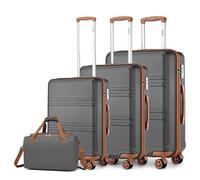 KONO Kofferset 4 Teilig Hartschalekoffer mit TSA Schloss Gepäcksets Handkoffer Mittelgroß Groß Trolleys mit 40x20x25cm Ryanair Reisetasche (55cm/65cm/74cm Koffer Trolley Set und Tasche), Grau/Braun
