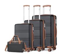 KONO Kofferset 4 Teilig Hartschalekoffer mit TSA Schloss Gepäcksets Handkoffer Mittelgroß Groß Trolleys mit 40x20x25cm Ryanair Reisetasche (55cm/65cm/74cm Koffer Trolley Set und Tasche), Schwarz/Braun