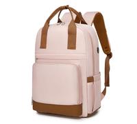KONO Laptop Rucksack Damen 15,6 Zoll, Wasserdichter Schulrucksack mit USB Ladeanschluss und Anti-Diebstahl, Eleganter Laptoprucksack für Arbeit, Schule, Uni, Büro und Reisen, Rosa/Braun