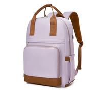 KONO Laptop Rucksack Damen 15,6 Zoll, Wasserdichter Schulrucksack mit USB Ladeanschluss und Anti-Diebstahl, Eleganter Laptoprucksack für Arbeit, Schule, Uni, Büro und Reisen, Lila/Braun