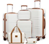 Kono Reisegepäck-Set mit 6 Teilen, leichtes ABS-Hartschalen-Trolley mit TSA-Kombinationsschloss 20" 24" 28" Koffer + 12" Kosmetikkoffer + Sporttasche & Toilettentasche (Creme-Weiß)