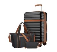 KONO Reisekoffer 3er Set, Erweiterbar Hartschalenkoffer Groß mit 4 Rollen und TSA Schloss, leichte ABS+PC Trolley inkl Reisetasche und Kulturbeutel, ideal für Langstreckenreisen, Schwarz/Braun