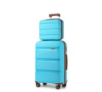 KONO Reisekoffer Handgepäck Koffer Trolley mit Kosmetikkoffer Beautycase Gepäck-Sets, Kleiner Koffer mit Rollen and TSA Schloss (Handgepäck mit Kosmetikkoffer, Blau/Braun)